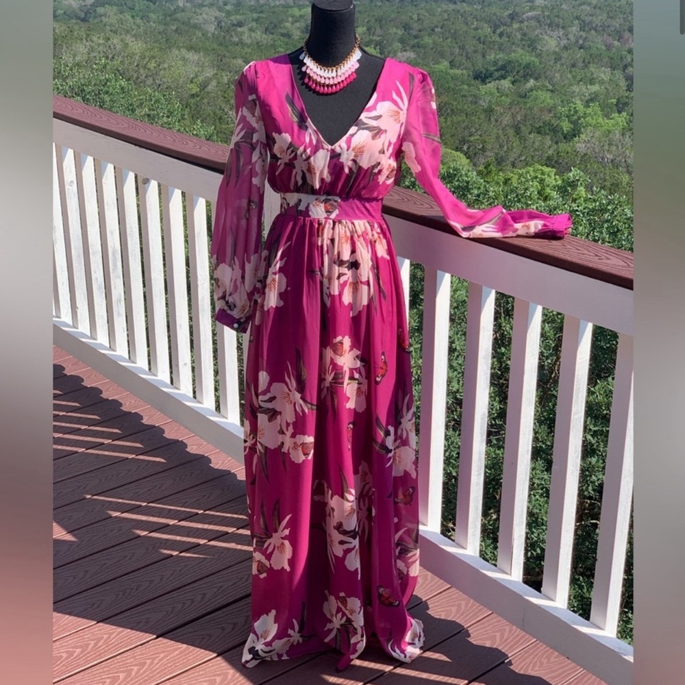 Bohemian Pink Chiffon Maxi Dress